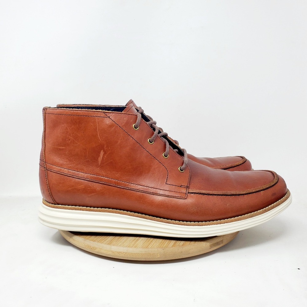 Cole Haan Lunargrand Boots Mens 11.5 Moc Toe Chukka Brown Leather Shoes